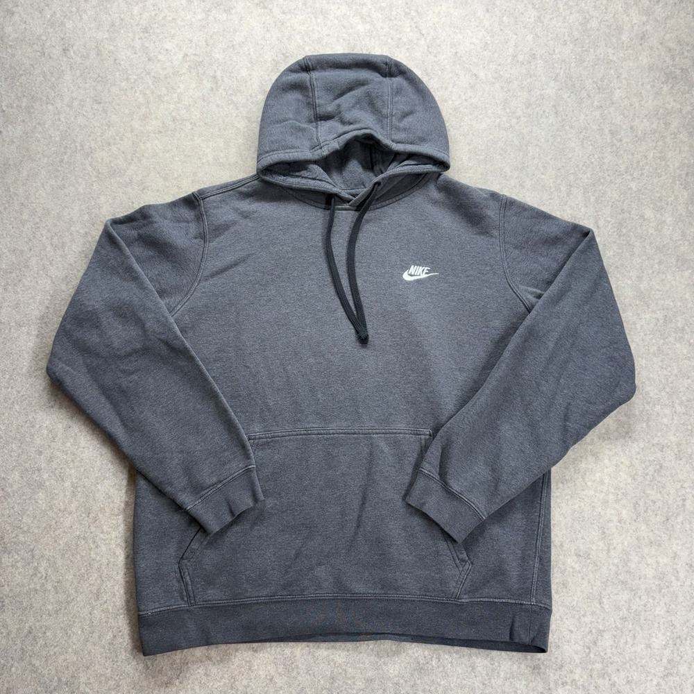 Vintage Y2K Nike Gray Pullover Hoodie Spellout Swoosh Embroidered Blue Tag Med
